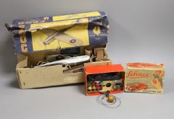 A pre-war Schuco Telesteering Car, and a FROG single-seat fighter aircraft, both boxed