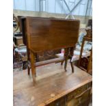 An Edwardian satinwood banded mahogany Sutherland table, width 60cm, depth 20cm, height 66cm