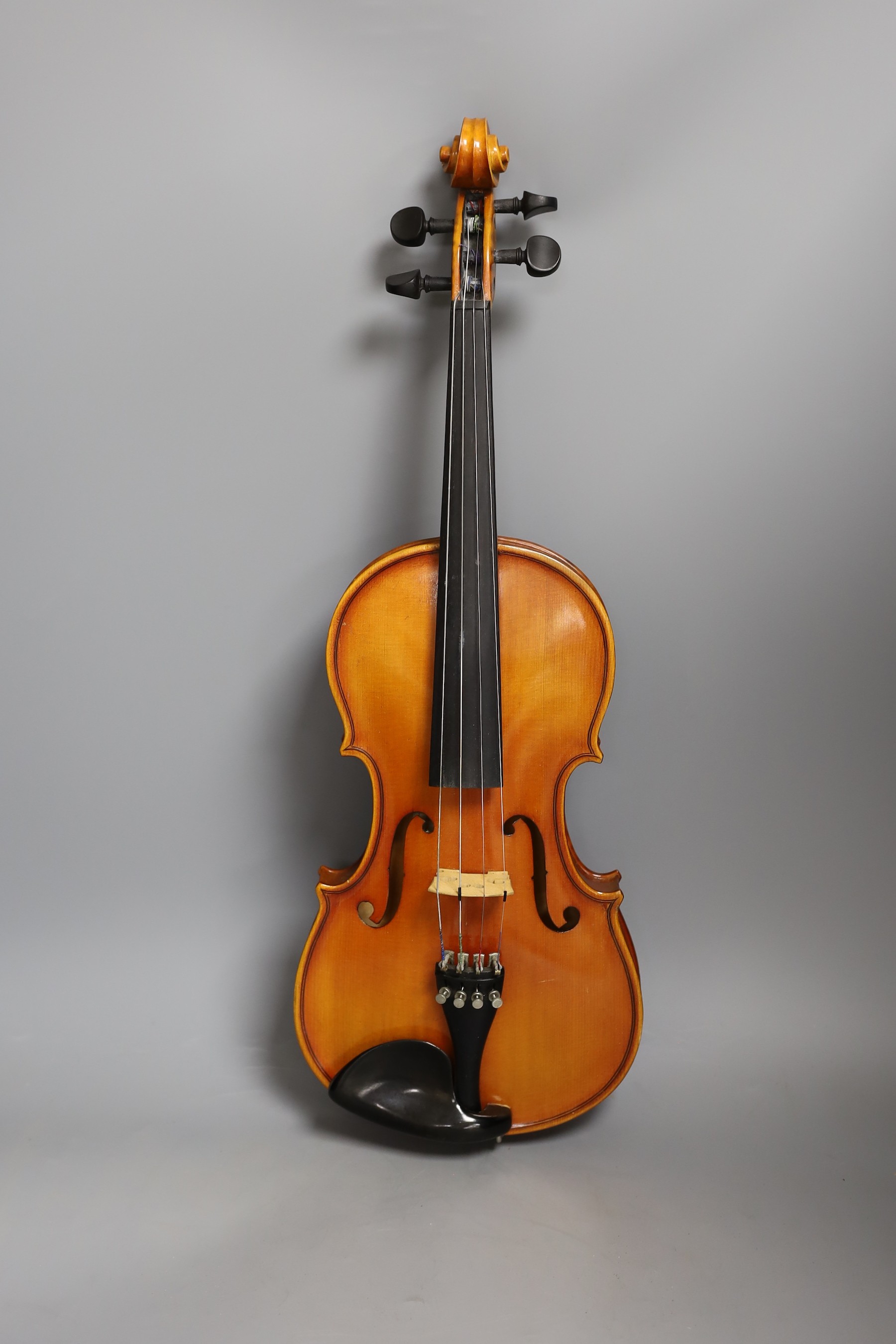 A cased child's violin and bow with ivorine tip, violin 55cms long, - Image 2 of 10