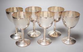 A matched set of six modern silver goblets, maker JR, London, 1978(4 Brittania standard) and 1984(