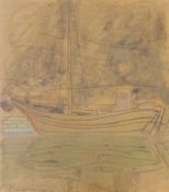 Leonard Baskin (1922-2000), charcoal and wash, Fishing boat in harbour, signed and numbered 636,