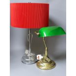 A 1960's chromium lamp, 57cm tall, and brass bankers lamp