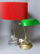 A 1960's chromium lamp, 57cm tall, and brass bankers lamp