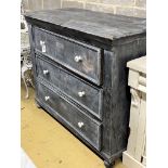 A 19th century East European painted pine three drawer chest, width 133cm, depth 62cm height 106cm