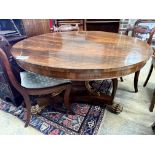 A Regency and later circular parcel gilt rosewood breakfast table (no bolts), diameter 122cm, height