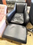 A Matthew Hilton black leather Balzac armchair, width 82cm, depth 100cm, height 82cm and a