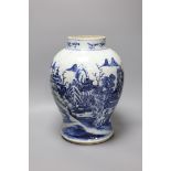 An 18th century Chinese blue and white baluster jar, a.f., height 35cm