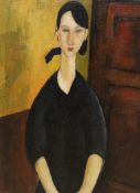 After Modigliani, oil on board, Portrait of Paulette Jourdain, bears signature, 39 x 29cm.