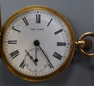 A lady's engraved 18k hunter fob watch, with Roman dial and subsidiary seconds (loose hand), case