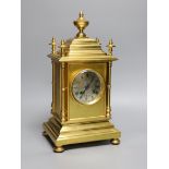 A Le Roy et Fils architectural brass mantel clock, with pendulum and key, 37cm tall