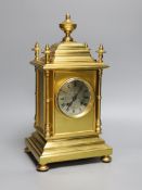 A Le Roy et Fils architectural brass mantel clock, with pendulum and key, 37cm tall