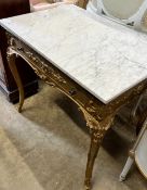 A giltwood and gesso marble topped side table, width 85cm, depth 57cm, height 80cm