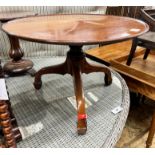 An early Victorian mahogany dish top tea table, diameter 69cm, height 47cm (cut down, converted from