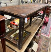 A Victorian stained pine rectangular kitchen table, length 208cm, depth 60cm, height 75cm