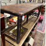 A Victorian stained pine rectangular kitchen table, length 208cm, depth 60cm, height 75cm