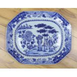 An 18th century Chinese octagonal blue and white meat plate, 47cm