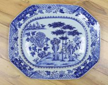An 18th century Chinese octagonal blue and white meat plate, 47cm
