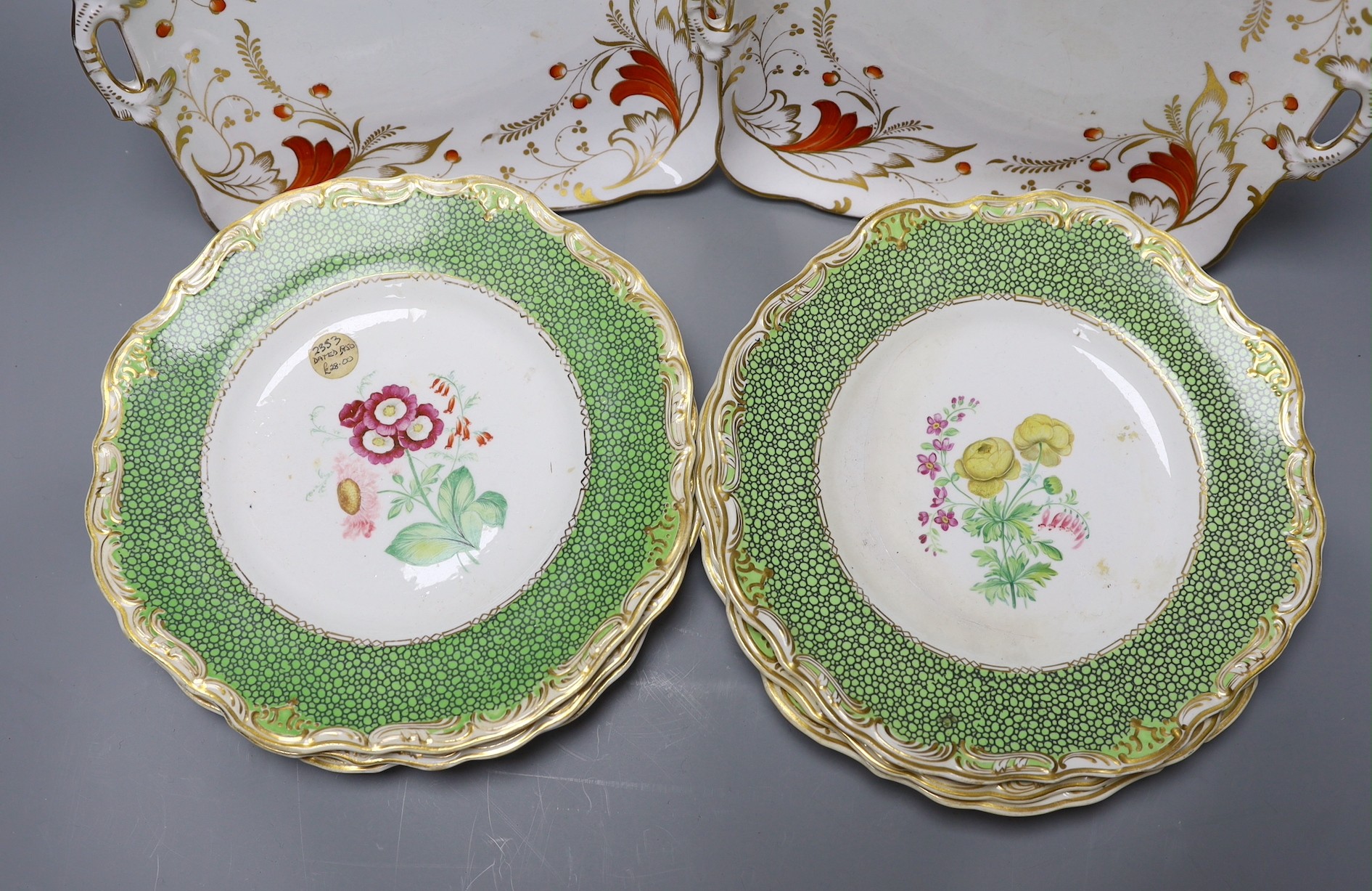 A set of six Copeland Garrett Late Spode dessert dishes, painted with botanical specimens, - Image 2 of 4