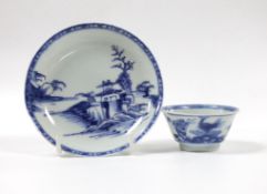 A Nanking Cargo blue and white tea bowl and saucer, 4cm tall