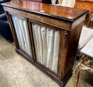 A Victorian gilt metal mounted inlaid walnut two door pier cabinet, width 121cm, depth 32cm,