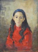'Oeuf', oil on board, Portrait of a young woman, signed and dated '71, 60 x 44cm