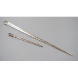 A George III silver meat skewer, Smith & Fearn, London, 1787, 32.7cm, together with a later game