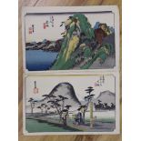 Hiroshige (1797-1858), two woodblock prints, Stations of The Tokaido, 25 x 38cm, unframed