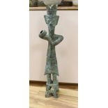 A large Chinese Shang style bronze figure, 73cm tall