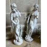 Two painted metal garden figural ornaments, larger height 61cm