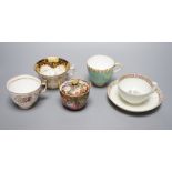 A small bone china pot pourri, 1812-22, a relief moulded teacup and saucer, and three cups