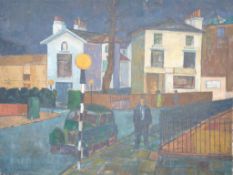 Neaamras (Modern British), oil on canvas, Street scene, signed and dated '57, a studio nude sketch