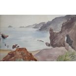 Guy Malet (1900-1973), watercolour, 'Beach scene, Sark', 30 x 49cm