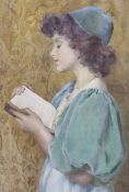 Nelson Cook (1808-1892), watercolour, Portrait of a girl reading a book, signed, 51 x 35cm