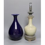 A Chinese blue glazed vase, Yongzheng mark to base but later and a Chinese crackle glazed vase