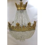 A 20th century guilt metal lustre drop glass bag chandelier