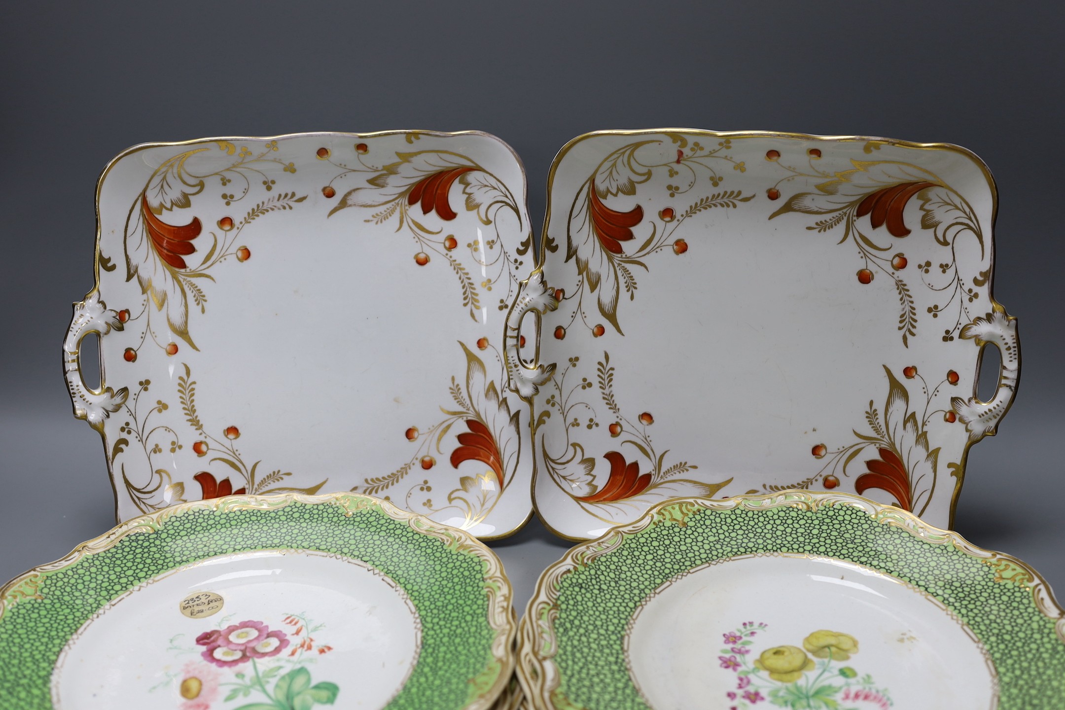 A set of six Copeland Garrett Late Spode dessert dishes, painted with botanical specimens, - Image 3 of 4