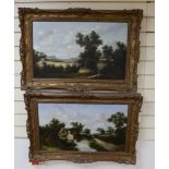 H.C. Barton (19thC), pair of oils on canvas, Rustic landscapes, one signed and dated 1877, 40 x