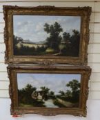 H.C. Barton (19thC), pair of oils on canvas, Rustic landscapes, one signed and dated 1877, 40 x