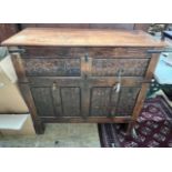 An Indian carved hardwood side cabinet, width 97cm, depth 41cm, height 93cm
