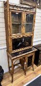A late Victorian chinoiserie lacquer glazed bamboo writing cabinet with fall front compartment,