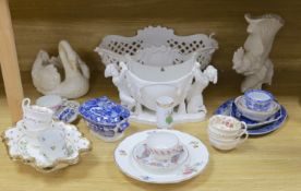 A group of Staffordshire blue and white pottery, including a sauce tureen and cover, together with a