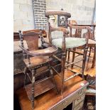 A Victorian beech child's high chair and a later metamorphic child's chair