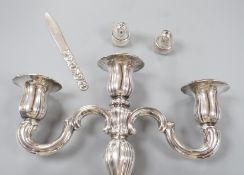 A 20th century Danish 830 standard white metal candelabrum, height 25.6cm, weighted, a pair of