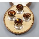 A cased set of George V four silver and tortoiseshell mounted menu holders, Levi & Salaman,