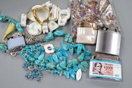 Nine miniature items of Limoges, including furniture, three turquoise necklaces, a group of assorted