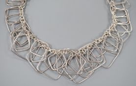 A stylish 1960's Scandinavian white metal multi graduated square link necklace, approx. 48cm, 107