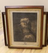 William Pether after Rembrandt, mezzotint, 'A Jew Rabbi', overall 53 x 39cm, another mezzotint after