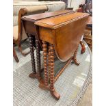 A near pair of Victorian mahogany bobbin turned Sutherland tables, width 60cm, depth 13cm, height