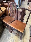 Eight (five plus three) 19th century carved oak dining chairs