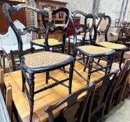 Five Victorian mother of pearl inlaid papier mache cane seat chairs